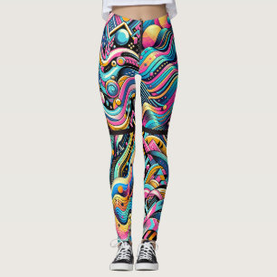 Legging Impressão de padrão colorido Neon Bright Abstrato