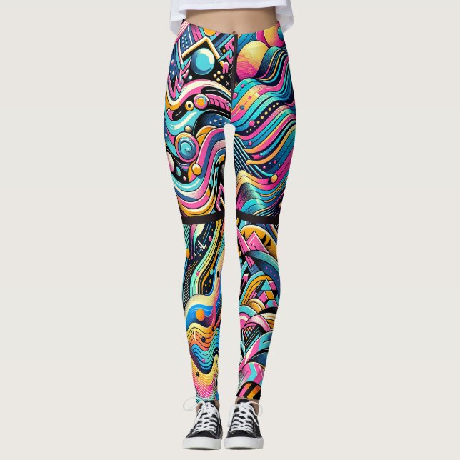 Legging Impressão de padrão colorido Neon Bright Abstrato  (Frente)