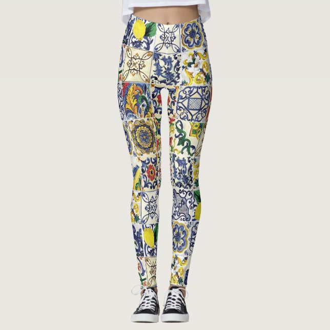 Legging Impressão de padrão Majolica (Frente)