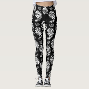 Legging Impressão de Paisley de Cães Pretos e Brancos