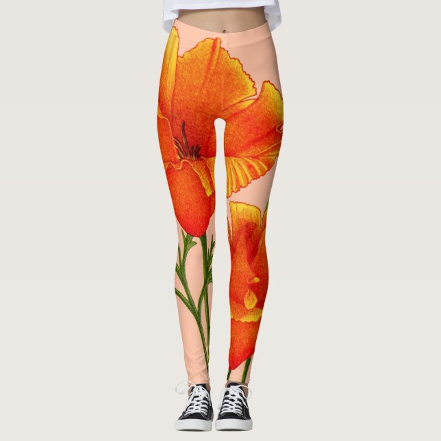 Legging impressão de papoila laranja da Califórnia (Frente)