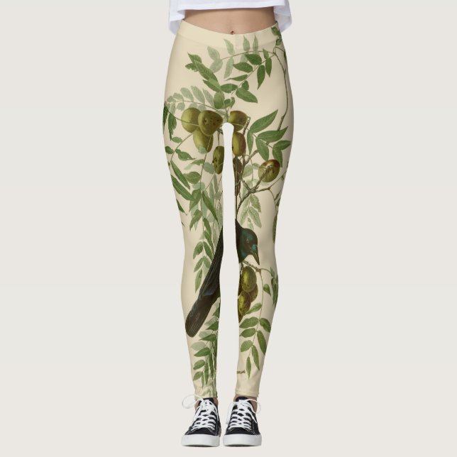 Legging Impressão de Pássaro do Gracióvio Roxo de Audubon  (Frente)
