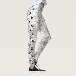 Legging Impressão de Pata de Lixo Branco e Preto