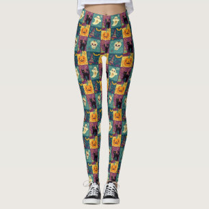 Legging Impressão de Patches do Halloween Brilhante