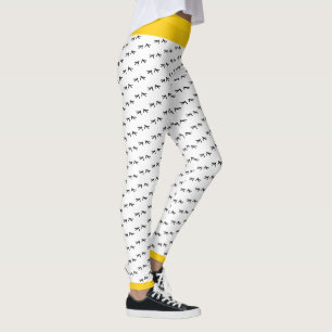Legging Impressão de Pé de Galinha Preto e Branco Amarelo