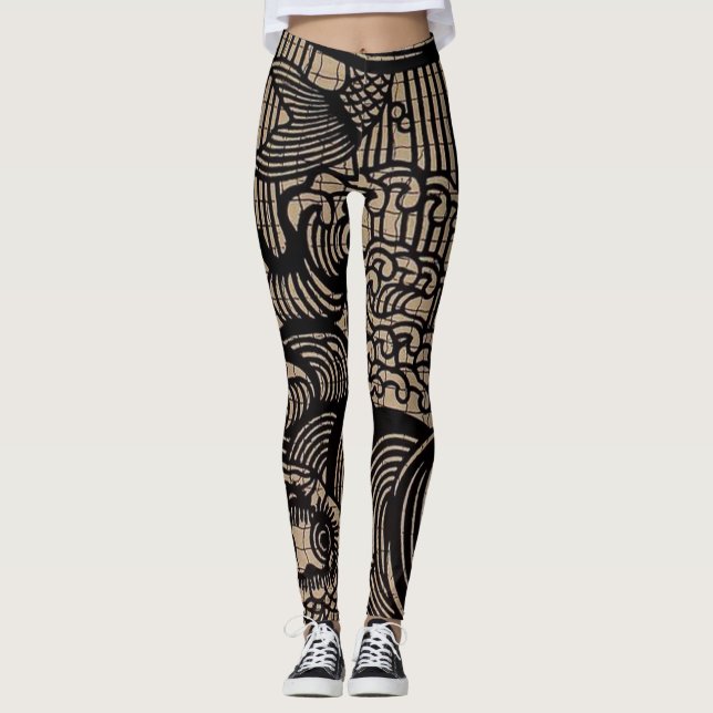 Legging Impressão de Peixe Dourado Preto (Frente)