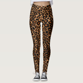 Legging Impressão de peles de animais de leopardo castanho