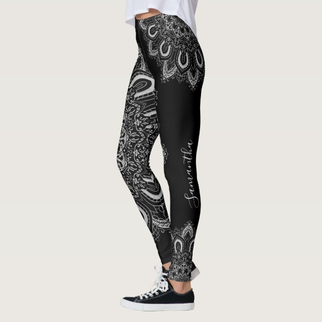 Legging Impressão de Prata Elegante Personalizada (Esquerda)