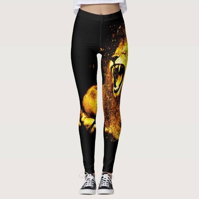 Legging Impressão de Raios de Leão Dourado (Frente)