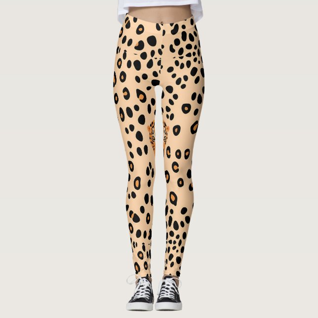 Legging Impressão de rosto de Leopardo feroz (Frente)