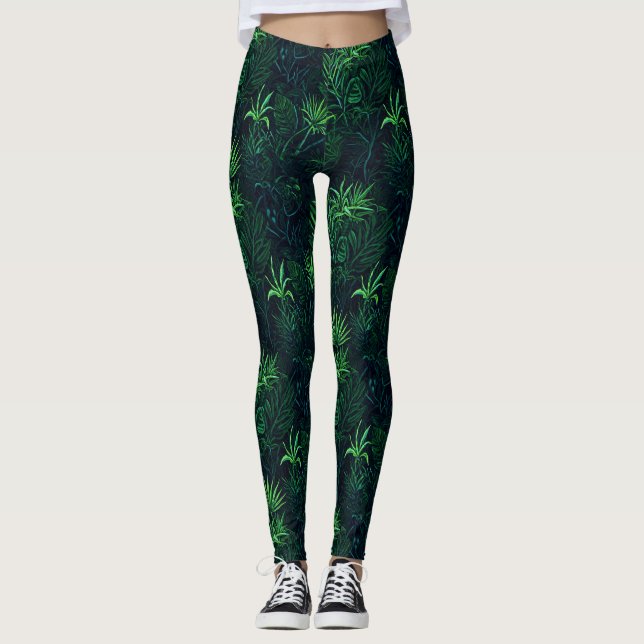 Legging Impressão de selva à meia-noite (Frente)