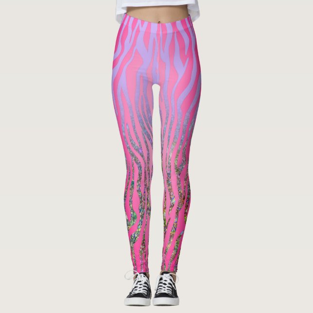 Legging Impressão de Tigre Rosa Meio Glitter (Frente)