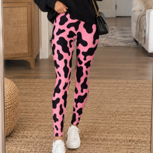 Legging Impressão de Vaca Preta Rosa