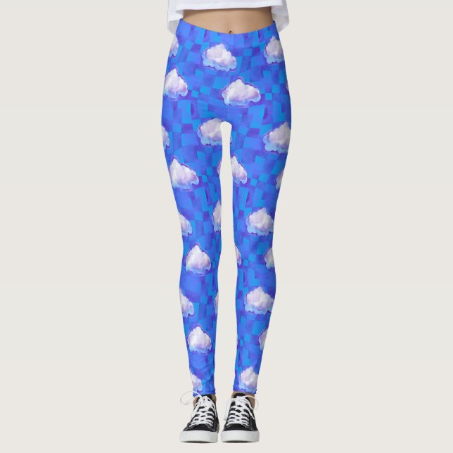 Legging Impressão de Verificação de Céu Surreal Nublado (Frente)