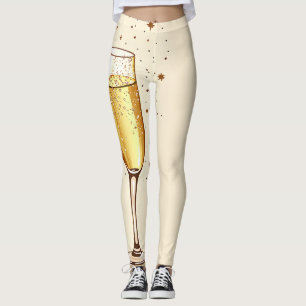 Legging Impressão de vidro de champanhe espumante em bege 