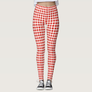 Legging Impressão de Xadrez de Gingham Vermelho e Branco