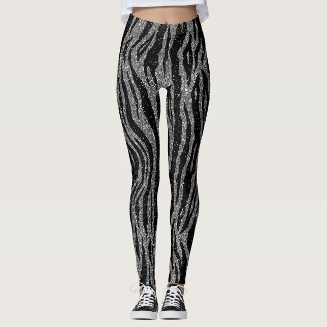 Legging Impressão de Zebra Preto e Cinza Prata (Frente)
