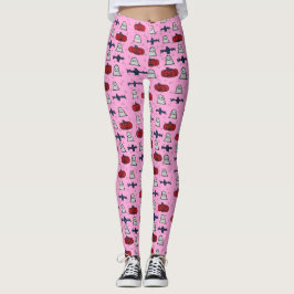 Legging Impressão do Dia das Bruxas Bonito nas Pernas Rosa