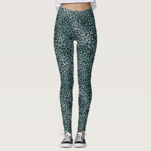 Legging Impressão do Leopardo Azul-Azul-Turquesa Glam