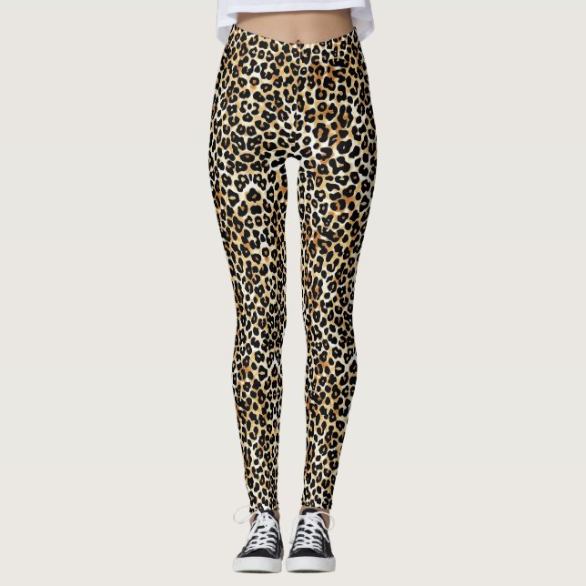 Legging Impressão do Leopardo Branco Tan Preto Moderno (Frente)