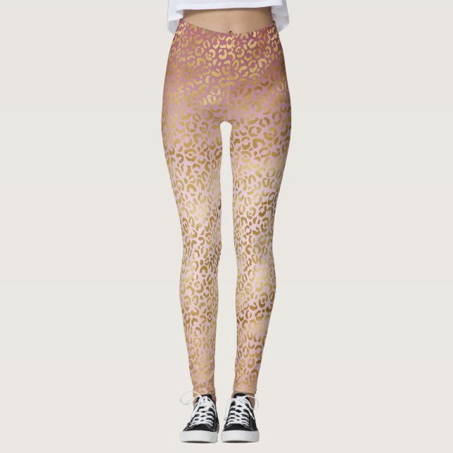 Legging Impressão do Leopardo de Ombro Dourado rosa (Frente)