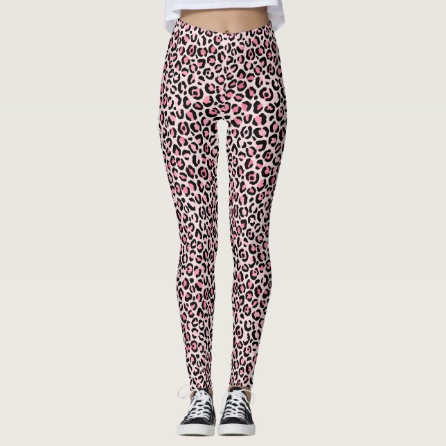 Legging Impressão do Leopardo-preto e rosa-chic (Frente)