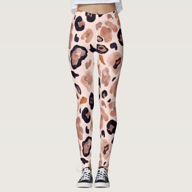 Legging Impressão do leopardo, sem problemas, fundo bege. (Frente)