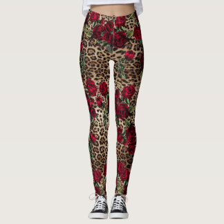Legging Impressão do Rosa vermelha Leopardo