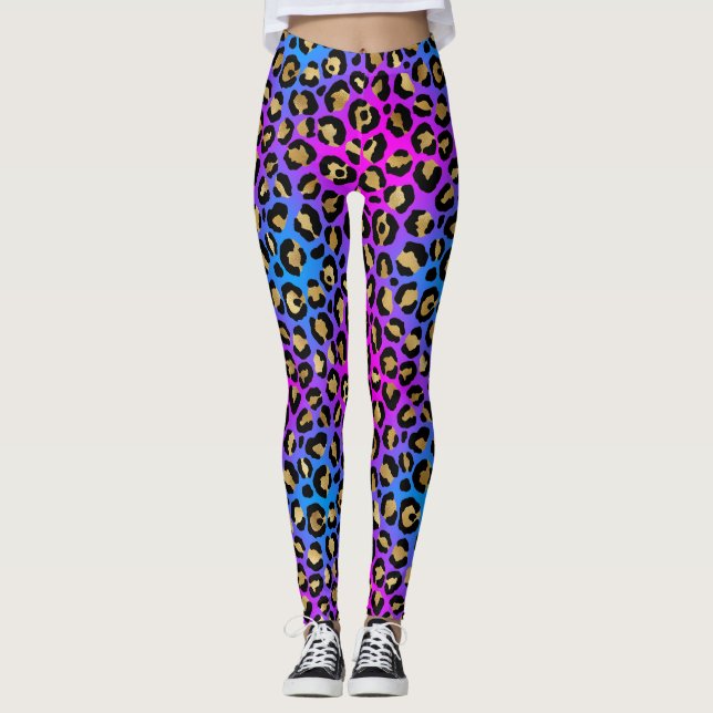 Legging Impressão Elegante de Neon Leopard de Multicores (Frente)