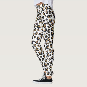 Legging Impressão Elegante, Dourada, de Leopardo Preto-Ne