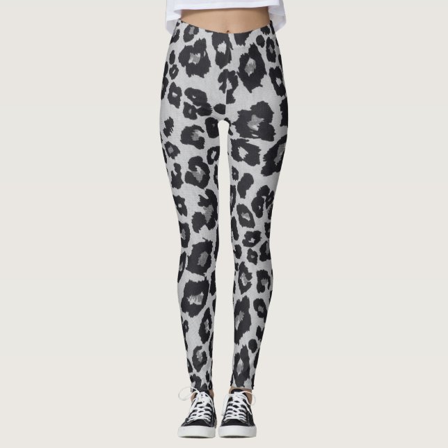 Legging Impressão em animais de leopardo preto-e-cinza (Frente)