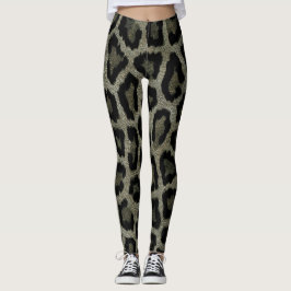 Legging Impressão em animais de leopardo preto-e-cinza
