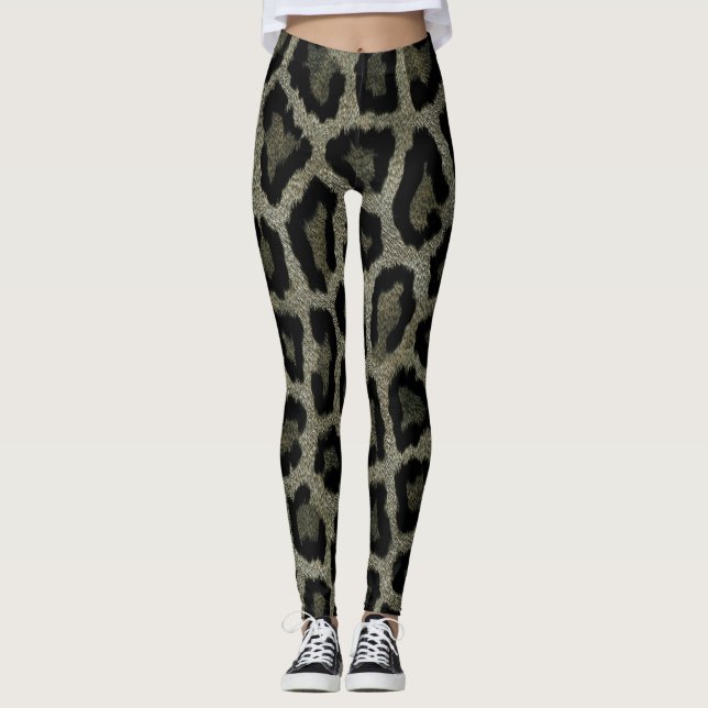 Legging Impressão em animais de leopardo preto-e-cinza (Frente)