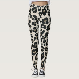Legging Impressão em animais de leopardo preto-e-cinza