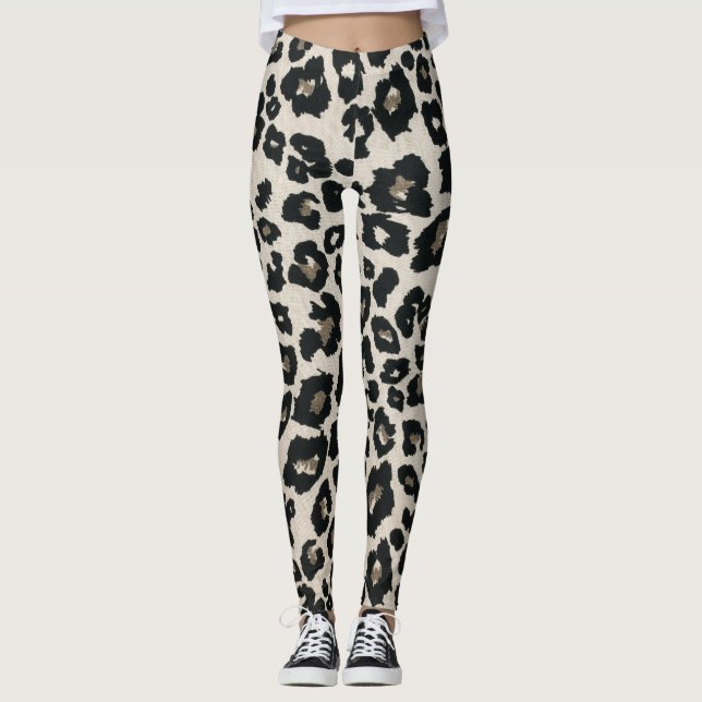 Legging Impressão em animais de leopardo preto-e-cinza (Frente)