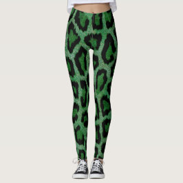 Legging Impressão em animais de leopardo preto verde