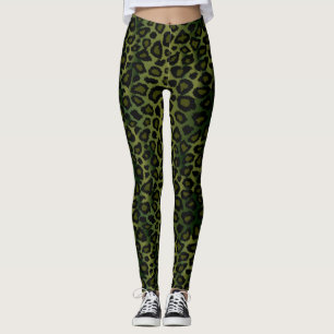 Legging Impressão em animais de leopardo verde