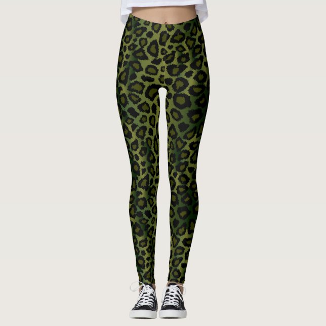 Legging Impressão em animais de leopardo verde (Frente)