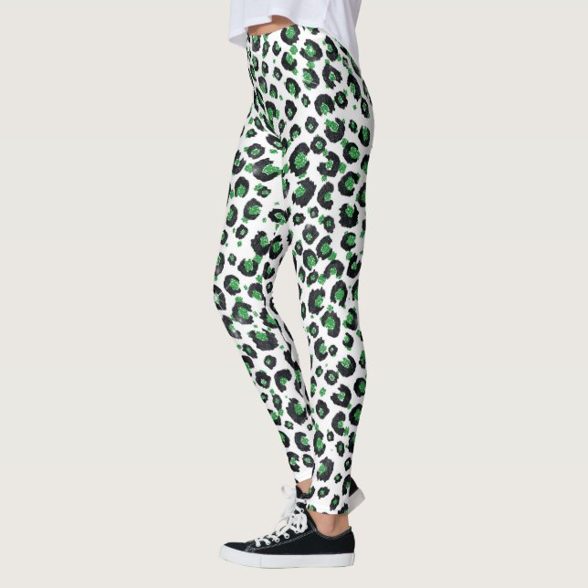 Legging Impressão em animais-leopardo preto brilhante verd (Esquerda)