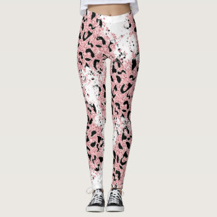 Legging Impressão em animais rosa e preto em branco