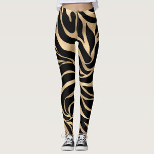Legging Impressão em Black Zebra Dourada Metálica Elegan