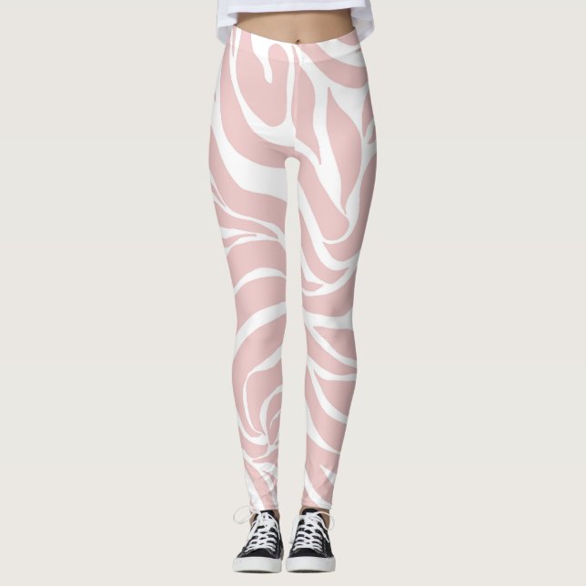Legging Impressão em branco de zebra rosa-rosa-esbranquiça (Frente)
