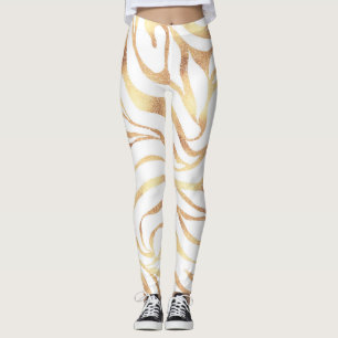 Legging Impressão em branco Elegante Dourada de Zebra