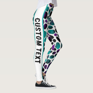 Legging Impressão em Teal, Roxo e Animal Negro de Elegânci