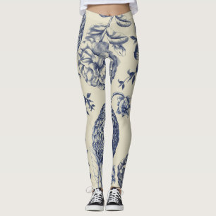 Legging Impressão Flor Azul Antiquado Floral