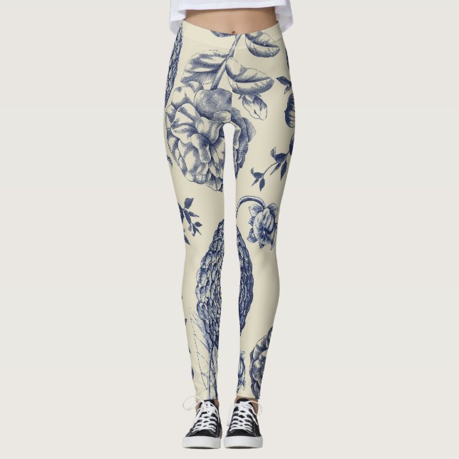 Legging Impressão Flor Azul Antiquado Floral (Frente)