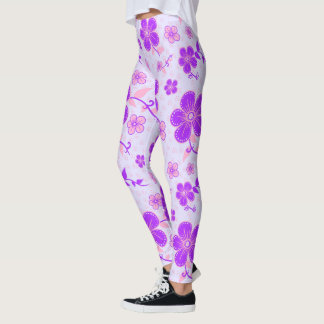 Legging Impressão Floral bonito Roxo e Rosa na Lavanda