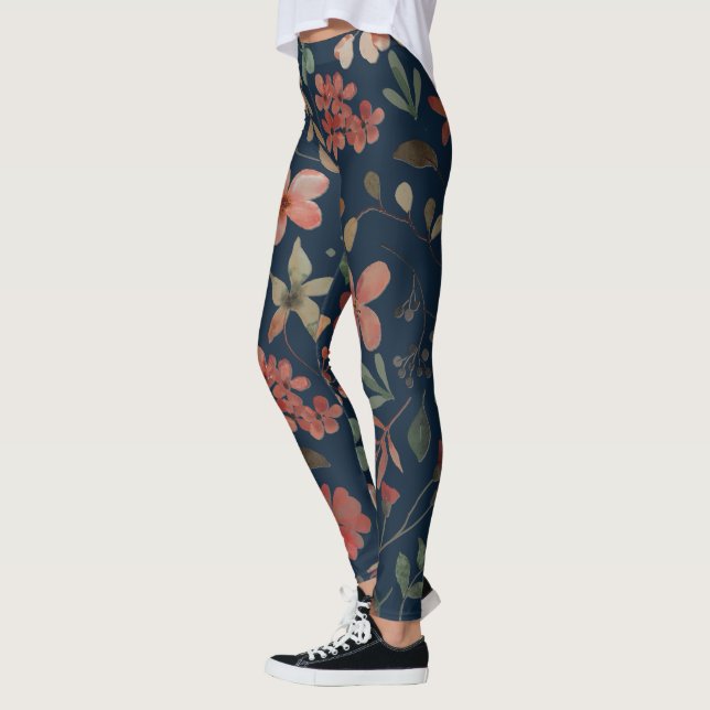 Legging Impressão Floral de Aquarela Antiquada no Marinho (Esquerda)