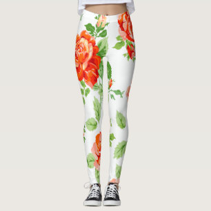 Legging Impressão floral de rosa laranja