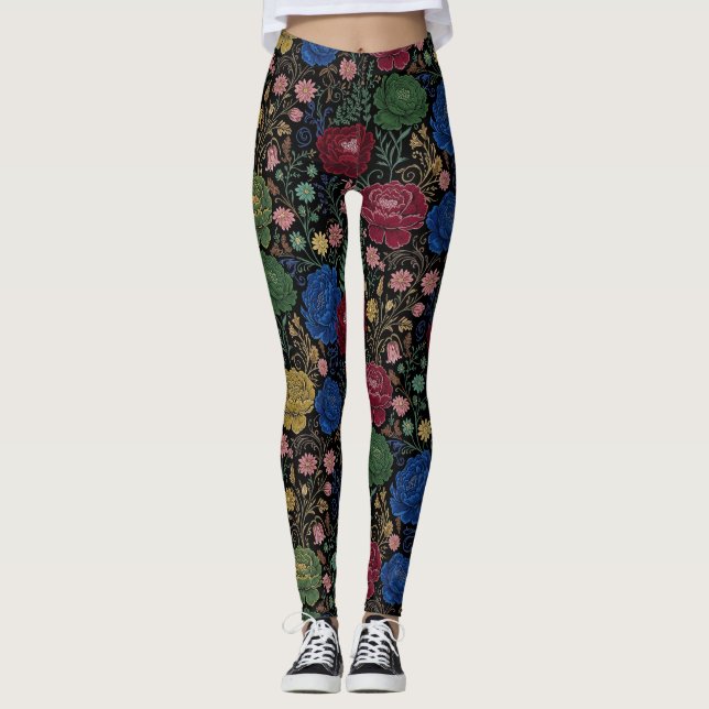Legging Impressão Floral Meia-Noite (Frente)
